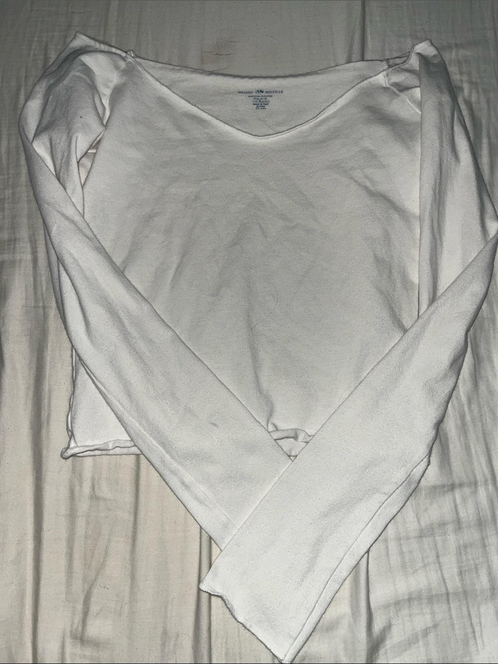 Brandy Melville White V-Neck Long Sleeve Top